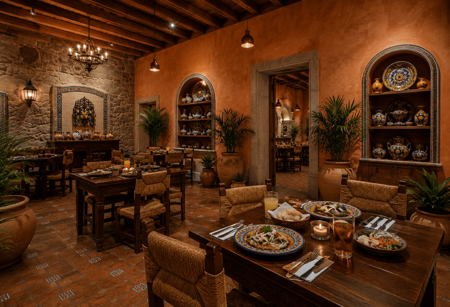 Mesas del salón con talavera