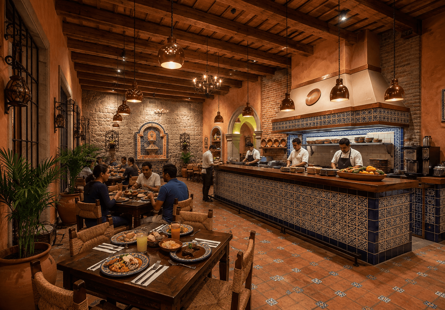 Cocina abierta del restaurante